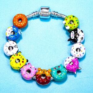 925 Silver Plated Pokemon & Sanrio Hello Kitty Donut Themed Charm Bracelet